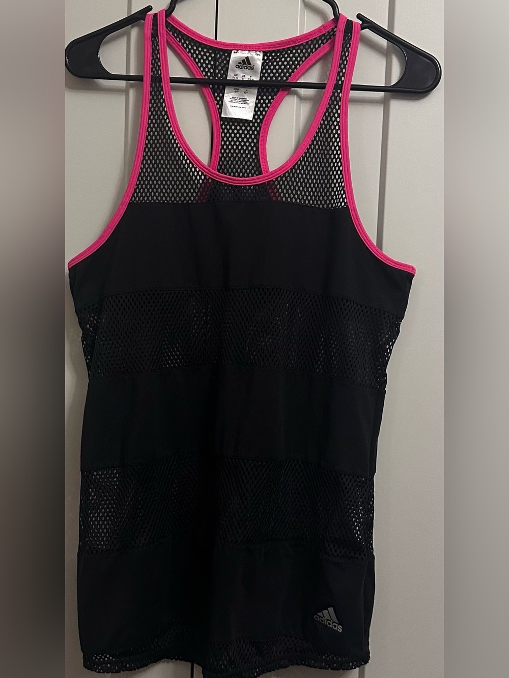 Adidas Climacool Racerback Tank Top Black Neon Pink Mesh Striped Size S